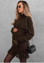 Prążkowany Pullover z golfem i koronką Autumn Spell Schokoladenbraun