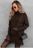 Prążkowany Pullover z golfem i koronką Autumn Spell Schokoladenbraun