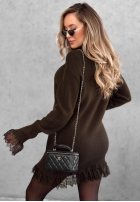 Prążkowany Pullover z golfem i koronką Autumn Spell Schokoladenbraun