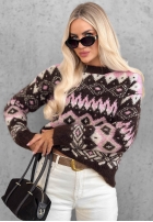 Pullover Mit Muster Cinnamon Roll czekoladowo-Rosa
