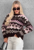 Pullover Mit Muster Cinnamon Roll czekoladowo-Rosa