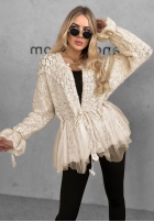 Ozdobnie pleciony Cardigan z perełkami i tiulem Blush Darling Schwarz