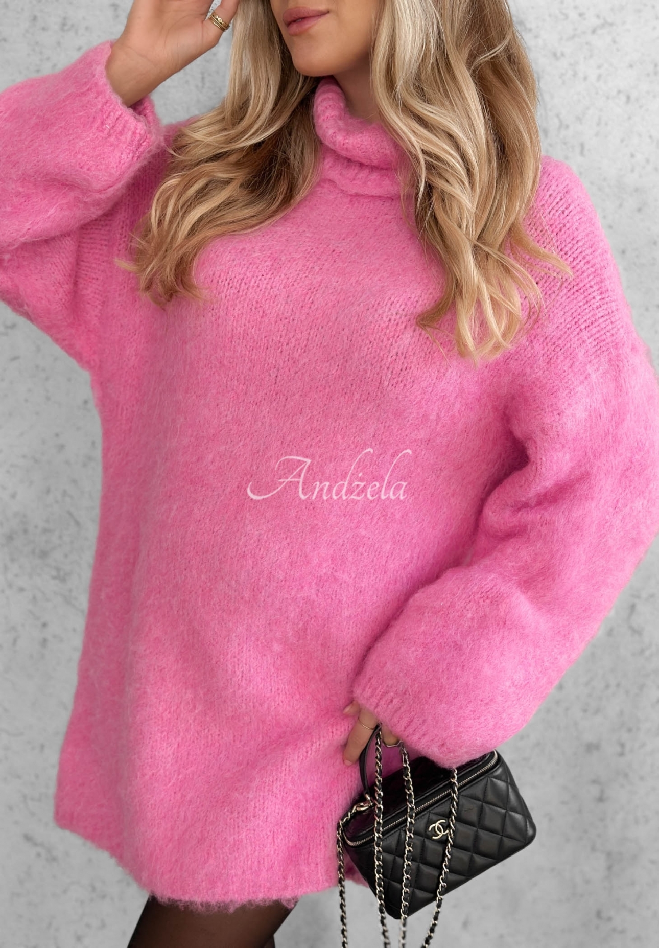 Strickkleid mit Rollkragen mit Wolle und Viskose Cozy Babe Rosa