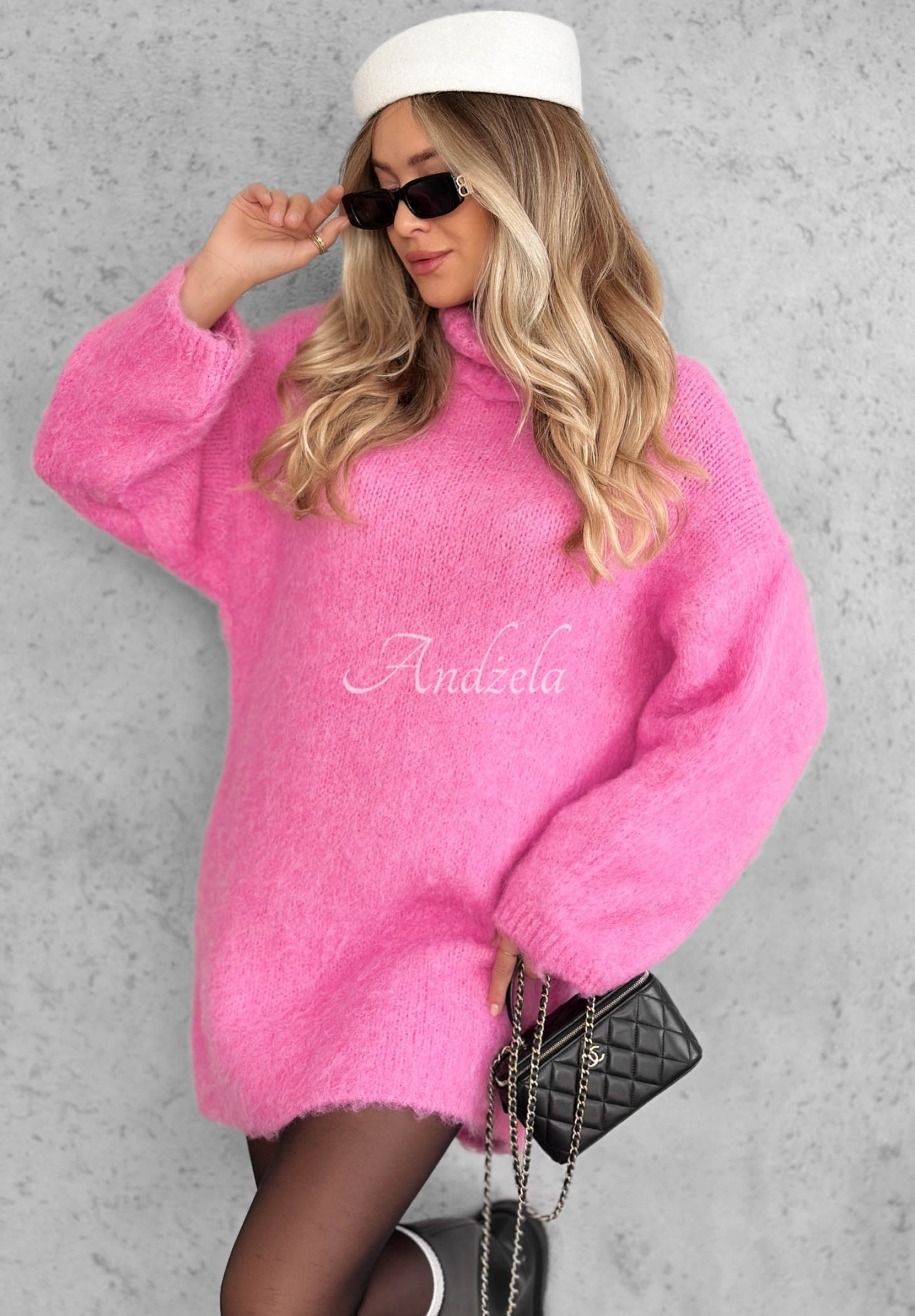 Strickkleid mit Rollkragen mit Wolle und Viskose Cozy Babe Rosa