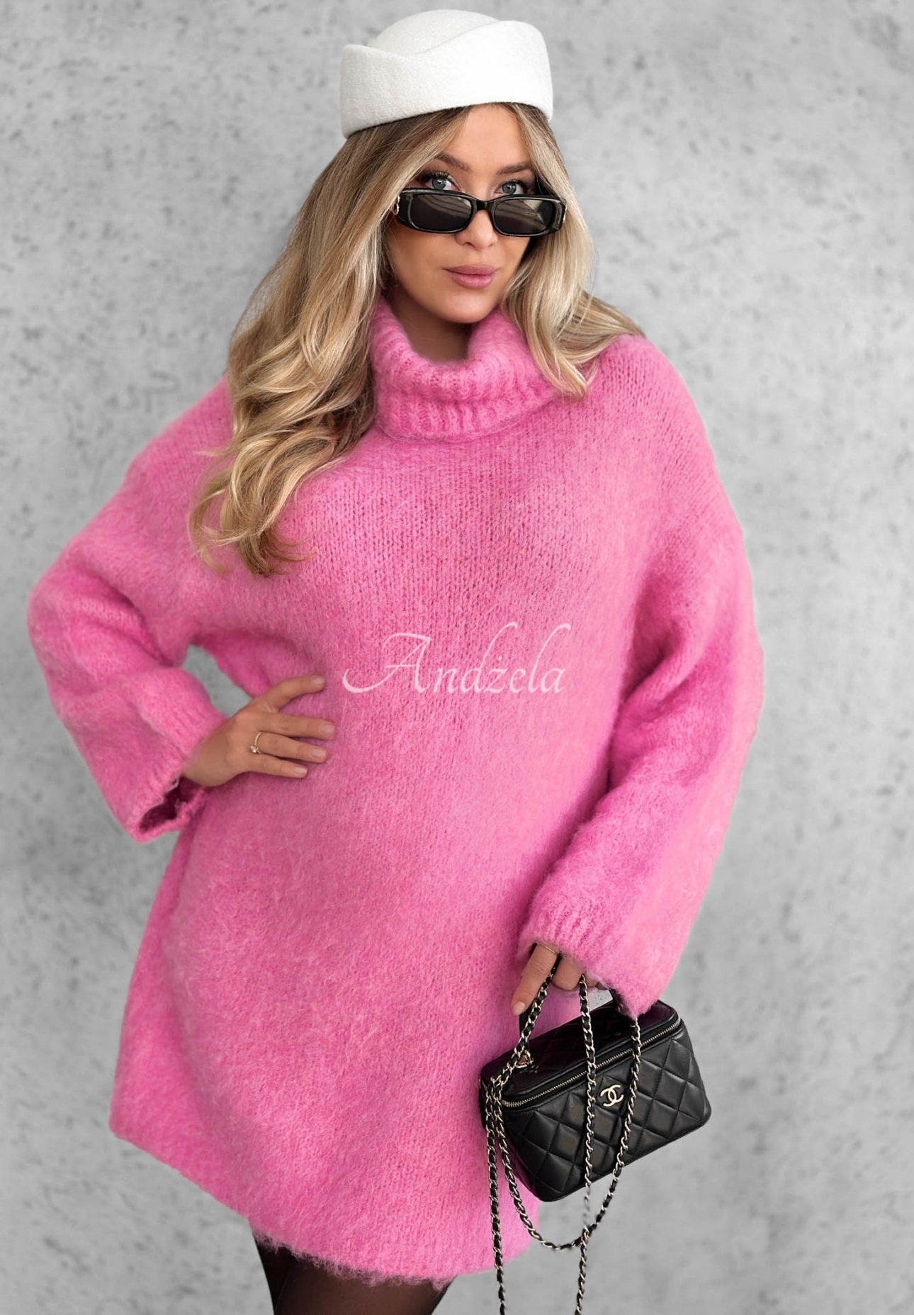 Strickkleid mit Rollkragen mit Wolle und Viskose Cozy Babe Rosa