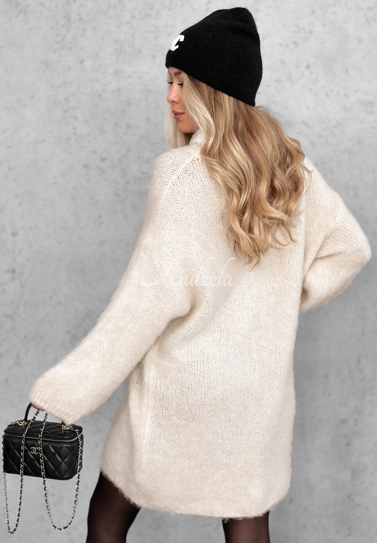 Strickkleid mit Rollkragen mit Wolle und Viskose Cozy Babe Ecru