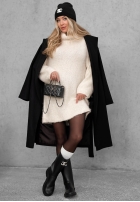 Miękki Pullover oversize z golfem Cozy Babe czekoladowo-Weiß