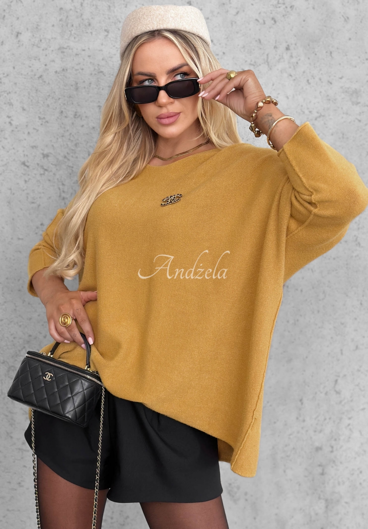 Oversize-Pullover aus Viskose Mellow Light Senffarben