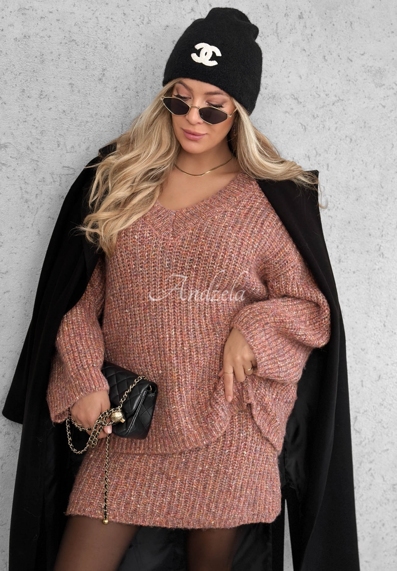 Strick-Set Pullover und Minirock mit Wollanteil Cloud Hug Altrosa