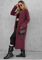 Lange oversized Strickjacke mit Taschen Marbelio Burgunderrot
