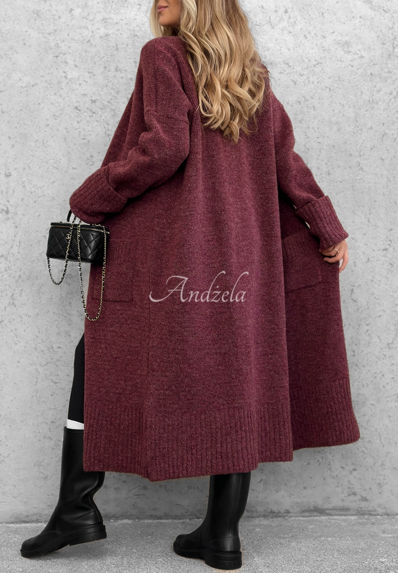 Lange oversized Strickjacke mit Taschen Marbelio Beerenfarben