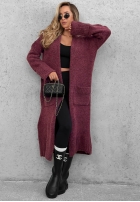 Lange oversized Strickjacke mit Taschen Marbelio Burgunderrot