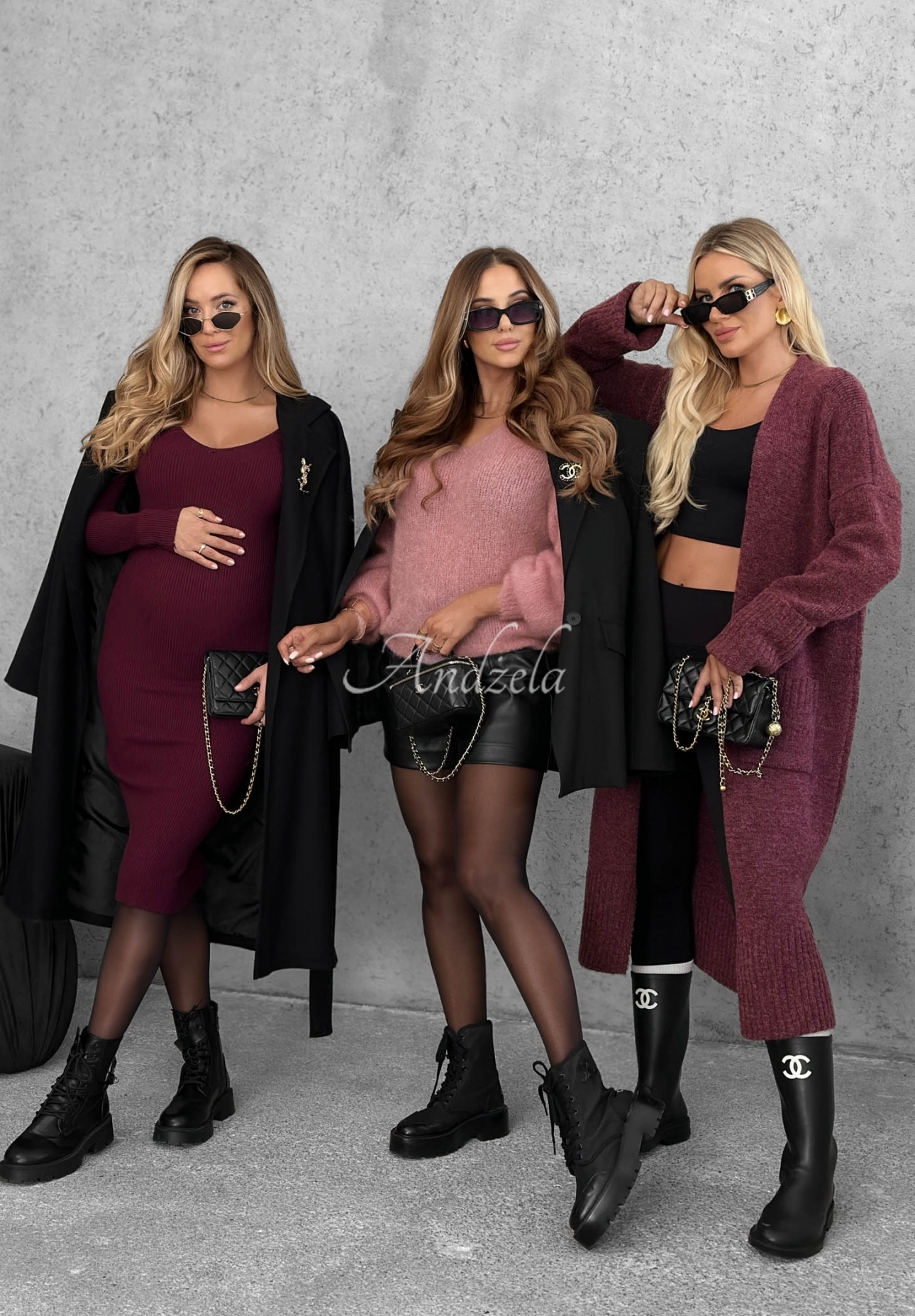 Lange oversized Strickjacke mit Taschen Marbelio Beerenfarben