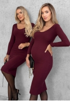 Dopasowa Kleid midi longsleeve z dekoltem City Morning Schokoladenbraun