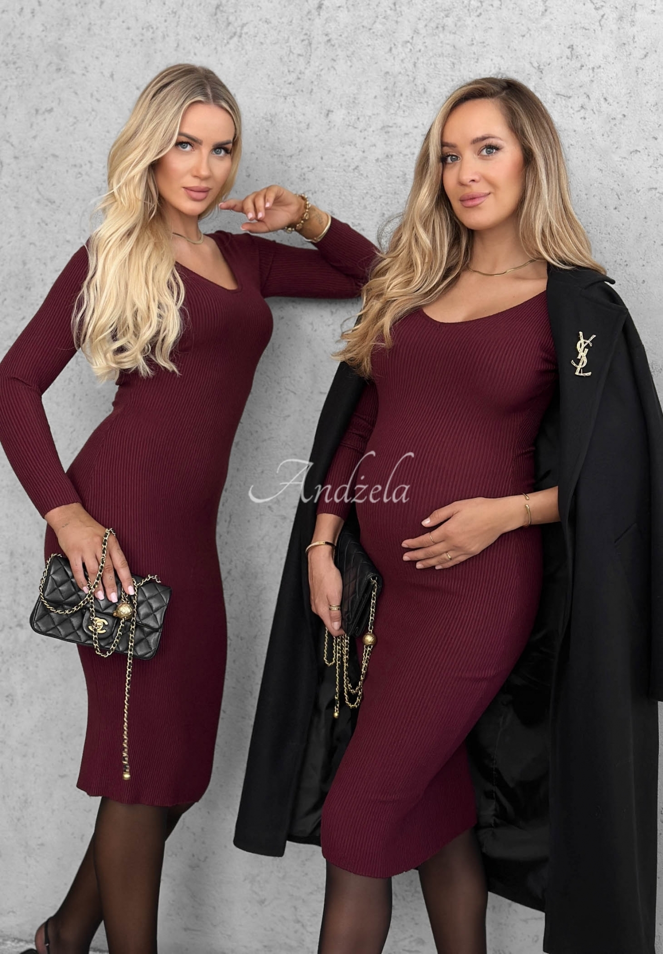 Figurbetontes Midikleid aus Viskose mit Ausschnitt longsleeve City Morning Beerenfarben