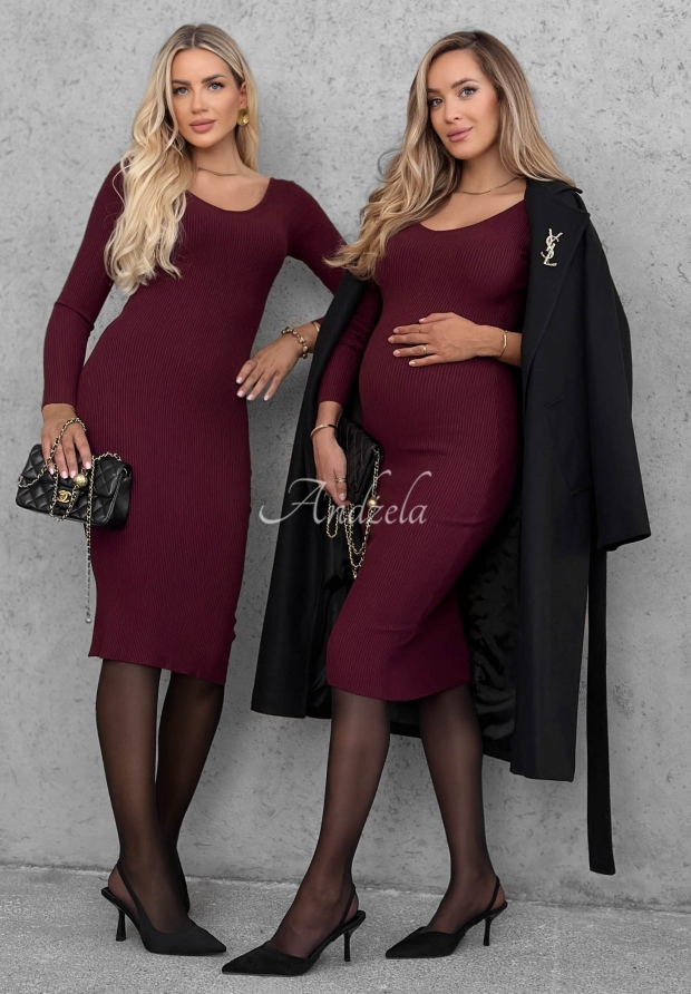 Figurbetontes Midikleid aus Viskose mit Ausschnitt longsleeve City Morning Beerenfarben