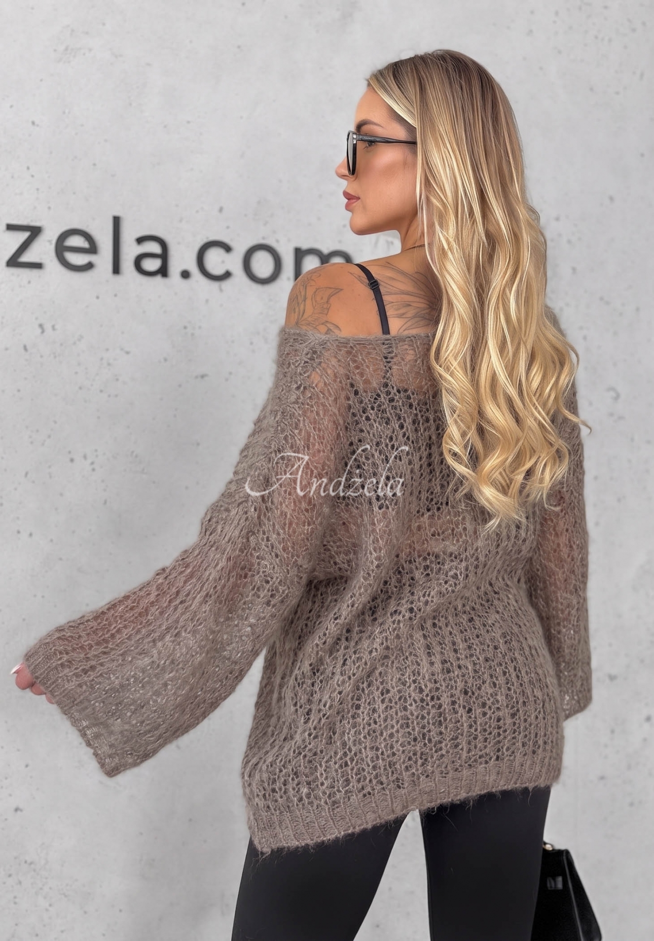 Langer Mohairpullover mit Gürtel Sweet Comfort Mokkafarben