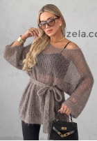 Długi moherowy Pullover z paskiem Sweet Comfort Burgunderrot