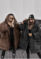 Puchowa Jacke oversize z kapturem Frozen Tale Schokoladenbraun