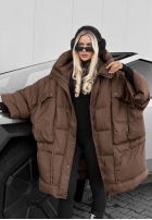 Puchowa Jacke oversize z kapturem Frozen Tale Schokoladenbraun