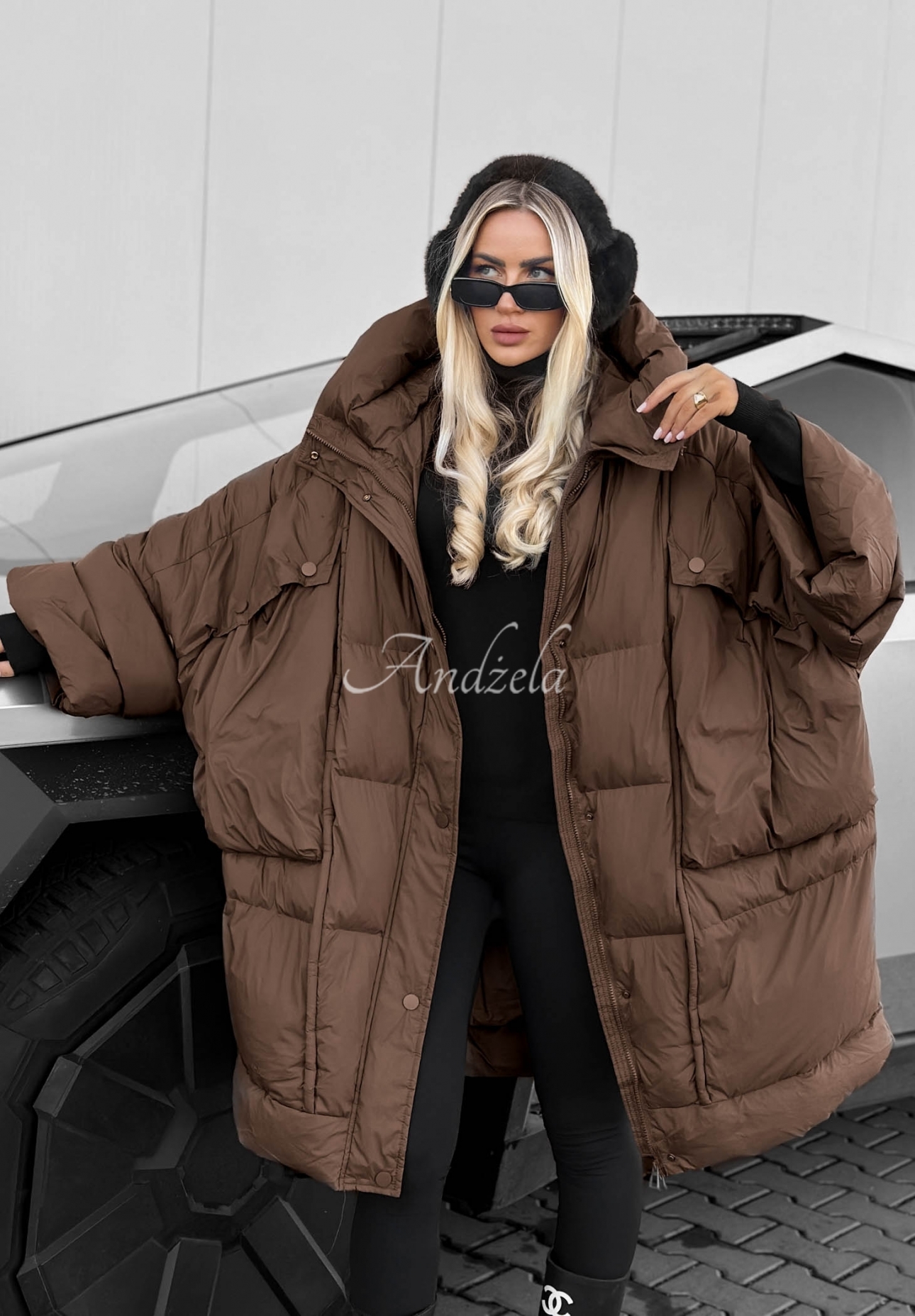 Oversize-Daunenjacke mit Kapuze Frozen Tale Schokoladenbraun