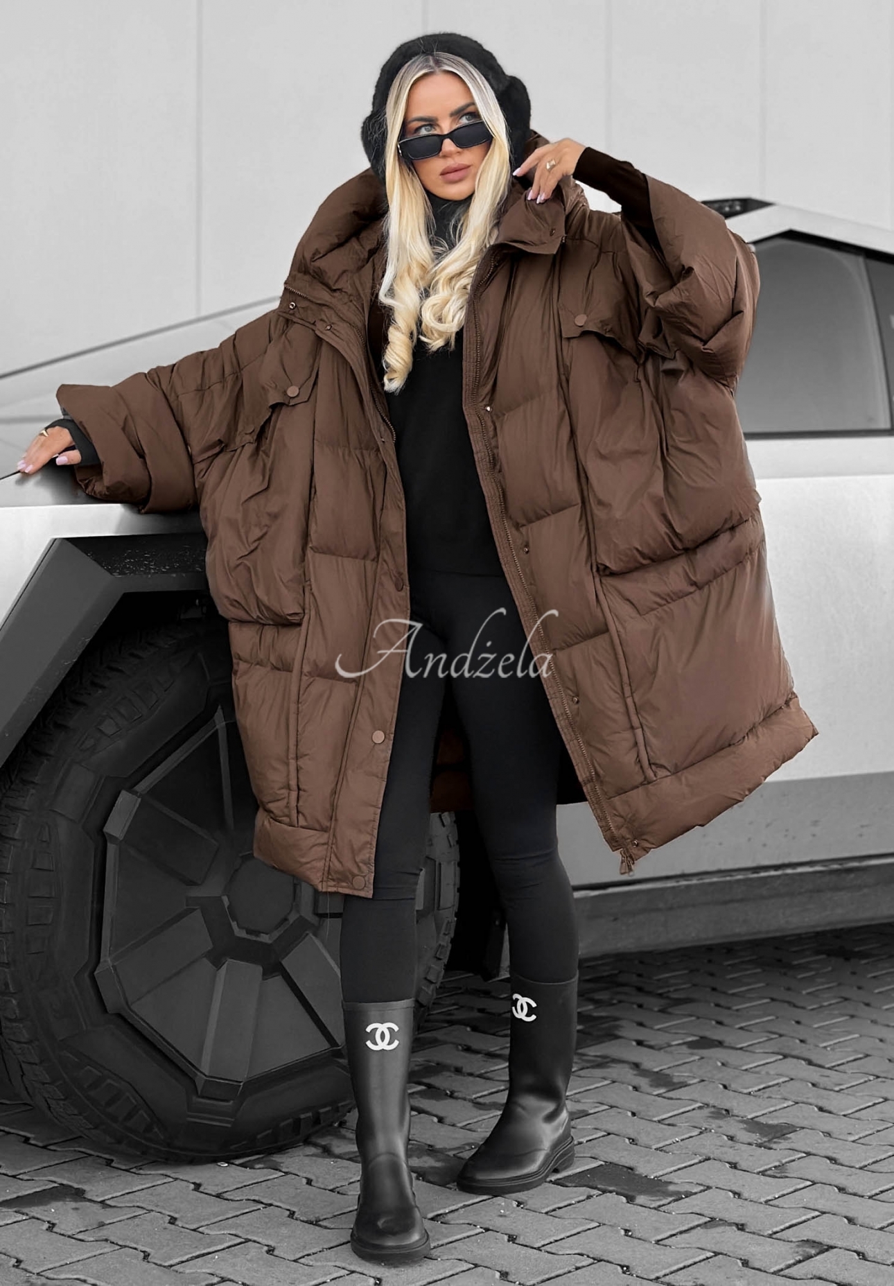 Oversize-Daunenjacke mit Kapuze Frozen Tale Schokoladenbraun