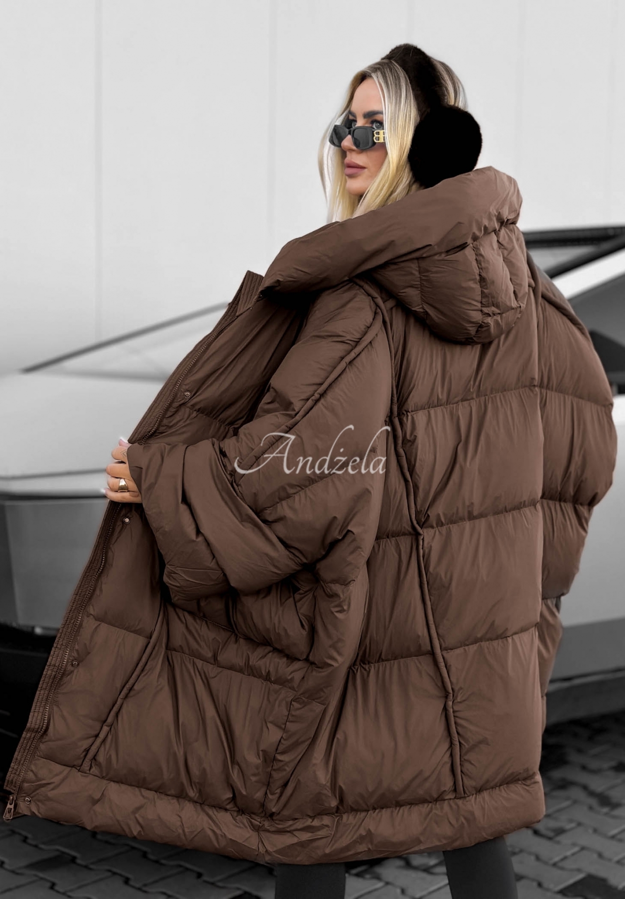 Oversize-Daunenjacke mit Kapuze Frozen Tale Schokoladenbraun