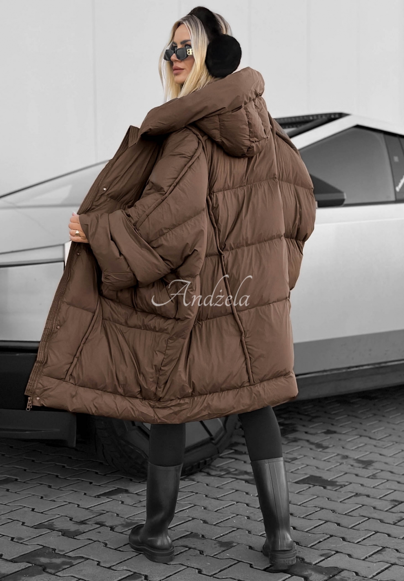 Oversize-Daunenjacke mit Kapuze Frozen Tale Schokoladenbraun