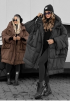 Puchowa Jacke oversize z kapturem Frozen Tale Schokoladenbraun
