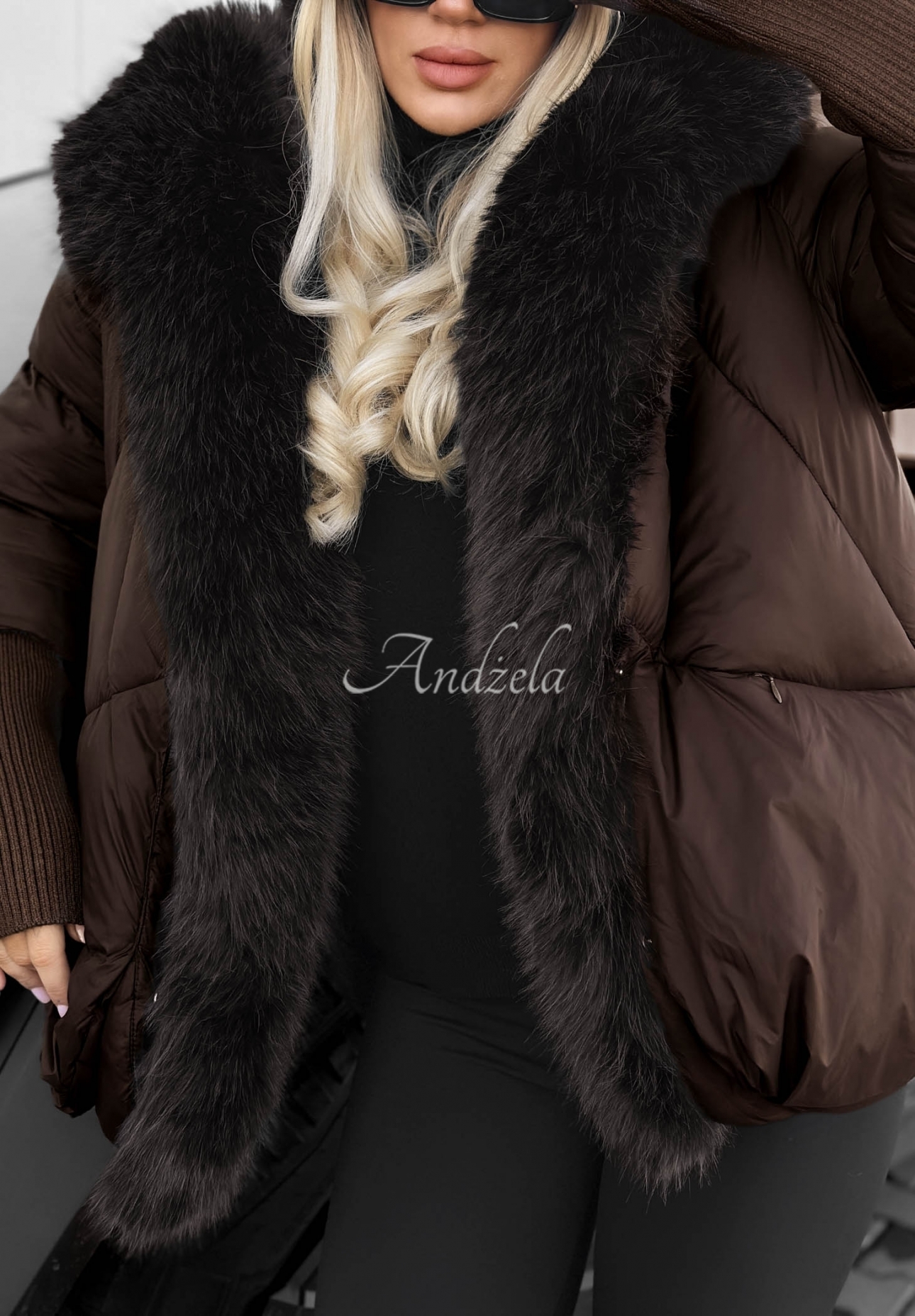 Gesteppte Jacke mit Kunstfell Fall Harmony Schokoladenbraun