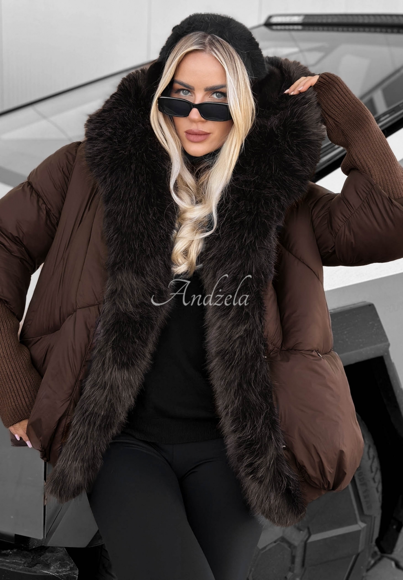 Gesteppte Jacke mit Kunstfell Fall Harmony Schokoladenbraun