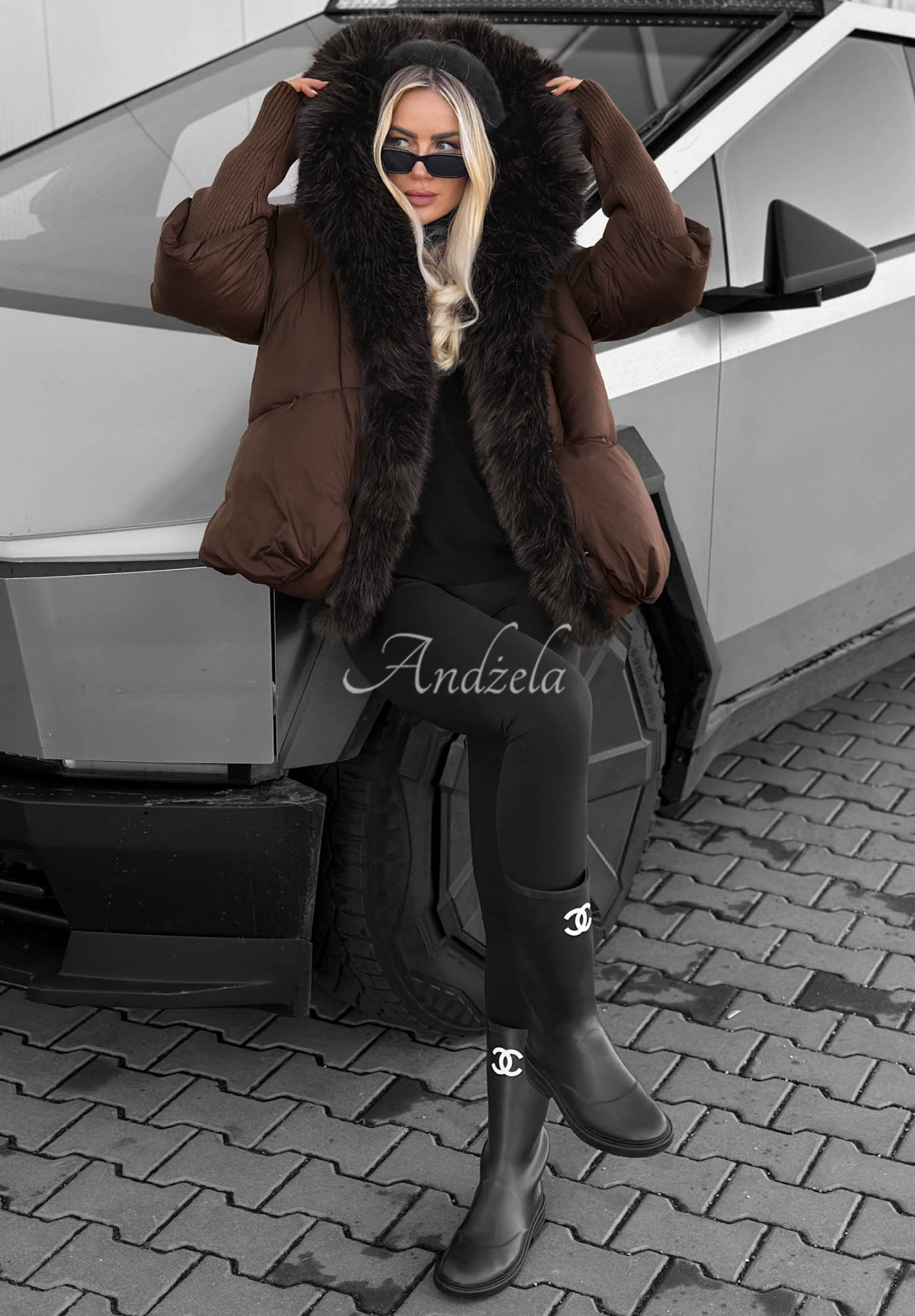 Gesteppte Jacke mit Kunstfell Fall Harmony Schokoladenbraun