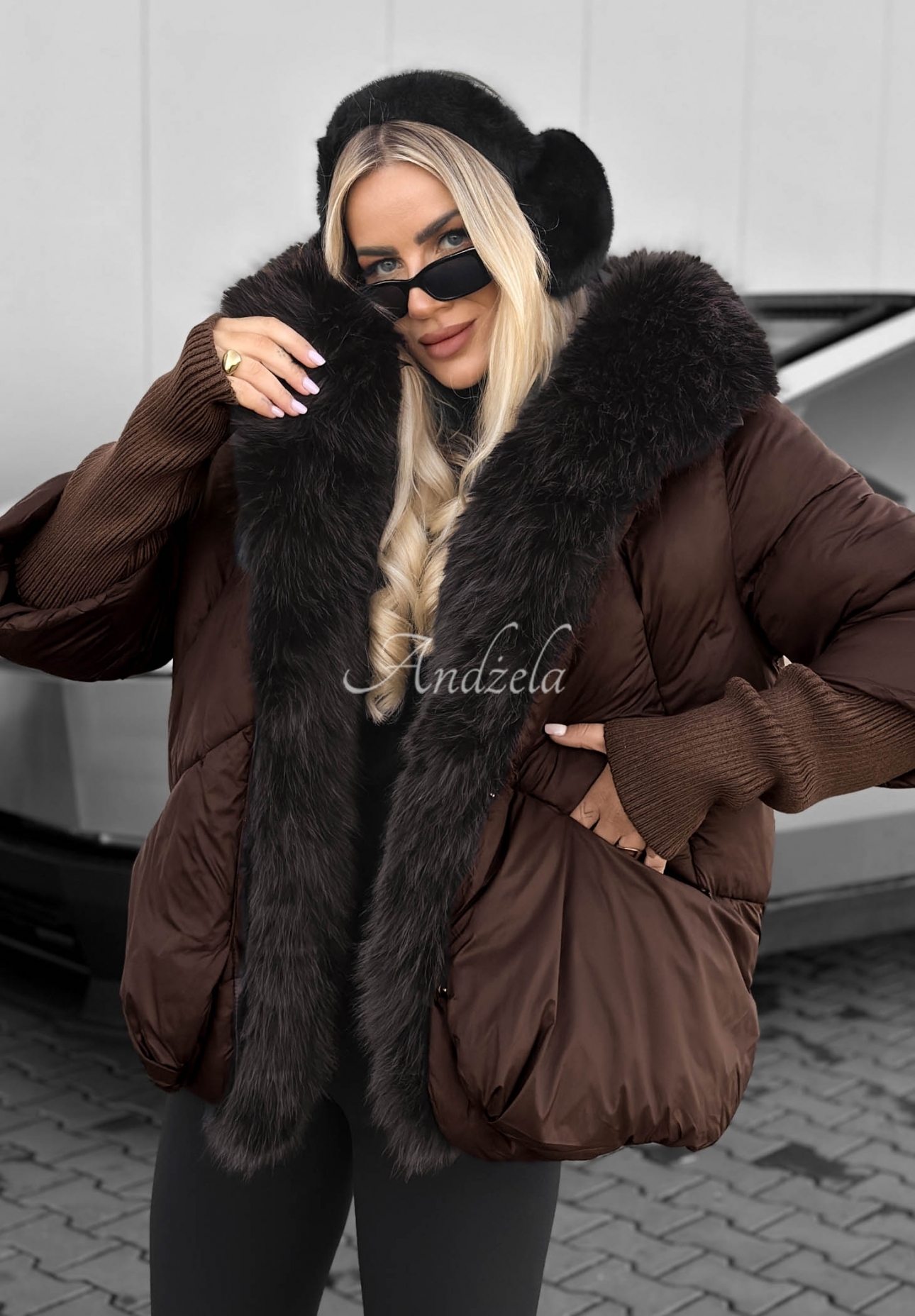 Gesteppte Jacke mit Kunstfell Fall Harmony Schokoladenbraun