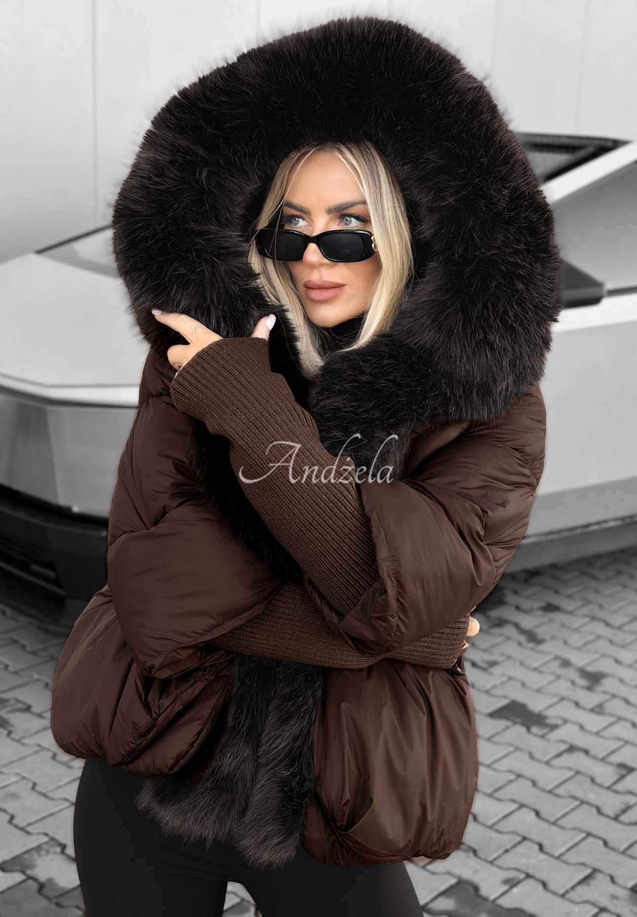 Gesteppte Jacke mit Kunstfell Fall Harmony Schokoladenbraun
