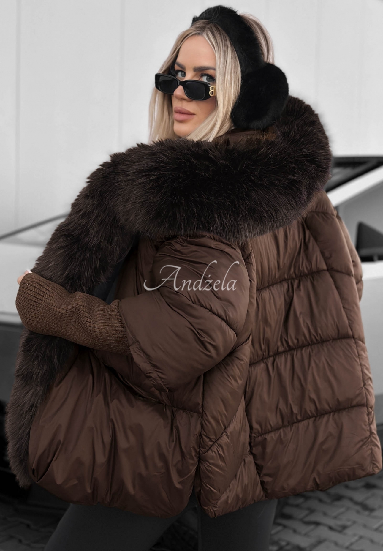 Gesteppte Jacke mit Kunstfell Fall Harmony Schokoladenbraun