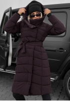 Długa pikowana Jacke z kapturem i paskiem Snow Empress Beerenfarben