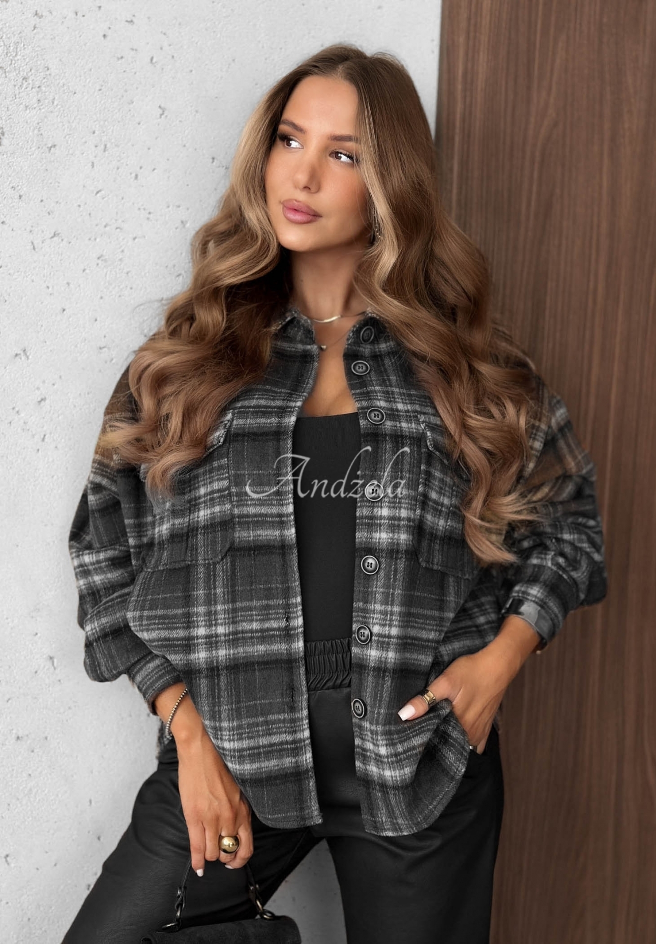 Kariertes Hemd mit Wollanteil Maple Plaid Schwarz