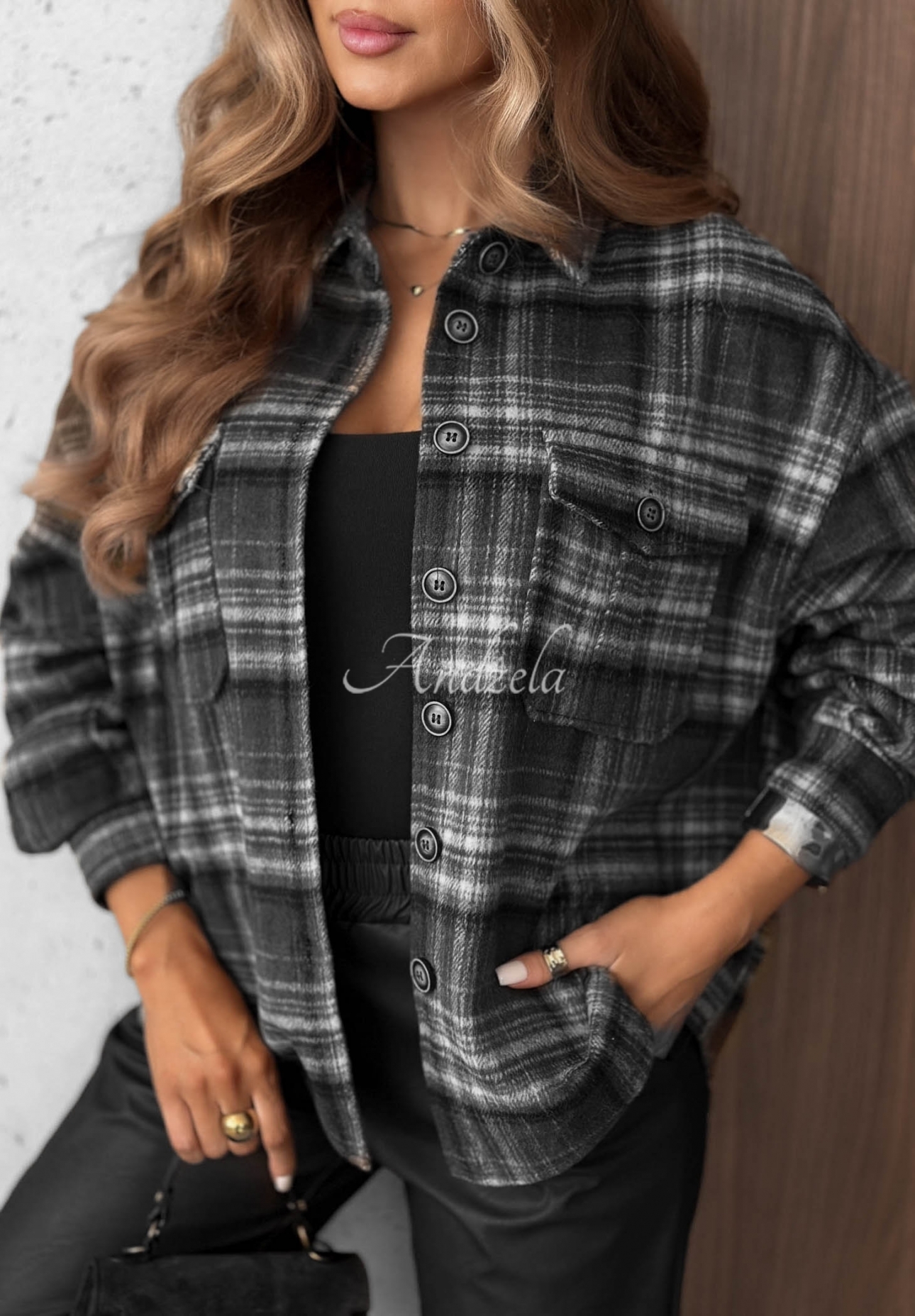 Kariertes Hemd mit Wollanteil Maple Plaid Schwarz