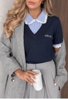 Miękki sweterek z koronką i kołnierzykiem w paski Fall Stripes Schokoladenbraun