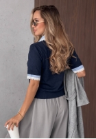 Miękki sweterek z koronką i kołnierzykiem w paski Fall Stripes Schokoladenbraun