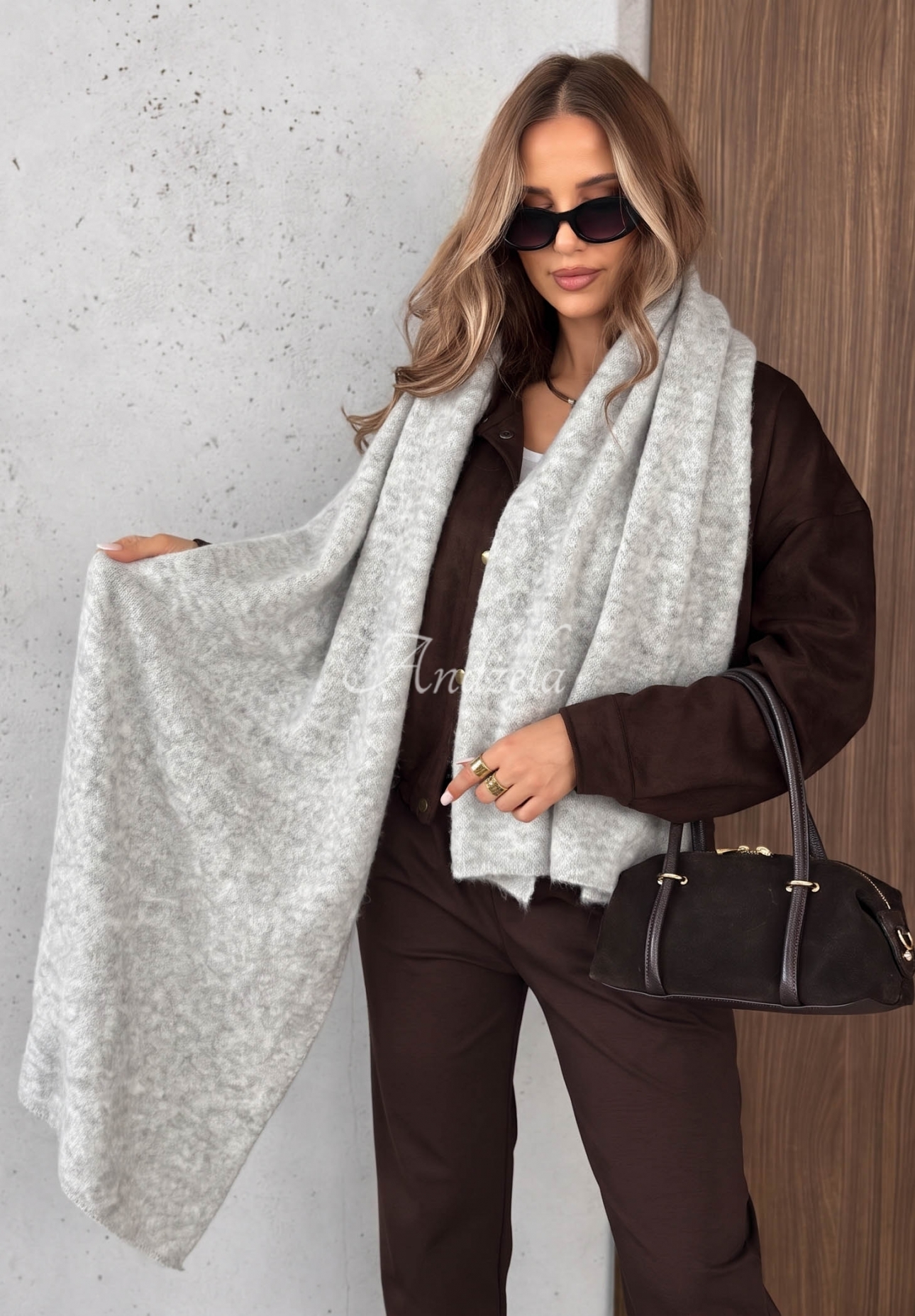 Schal mit Wolle Copper Sky Grau