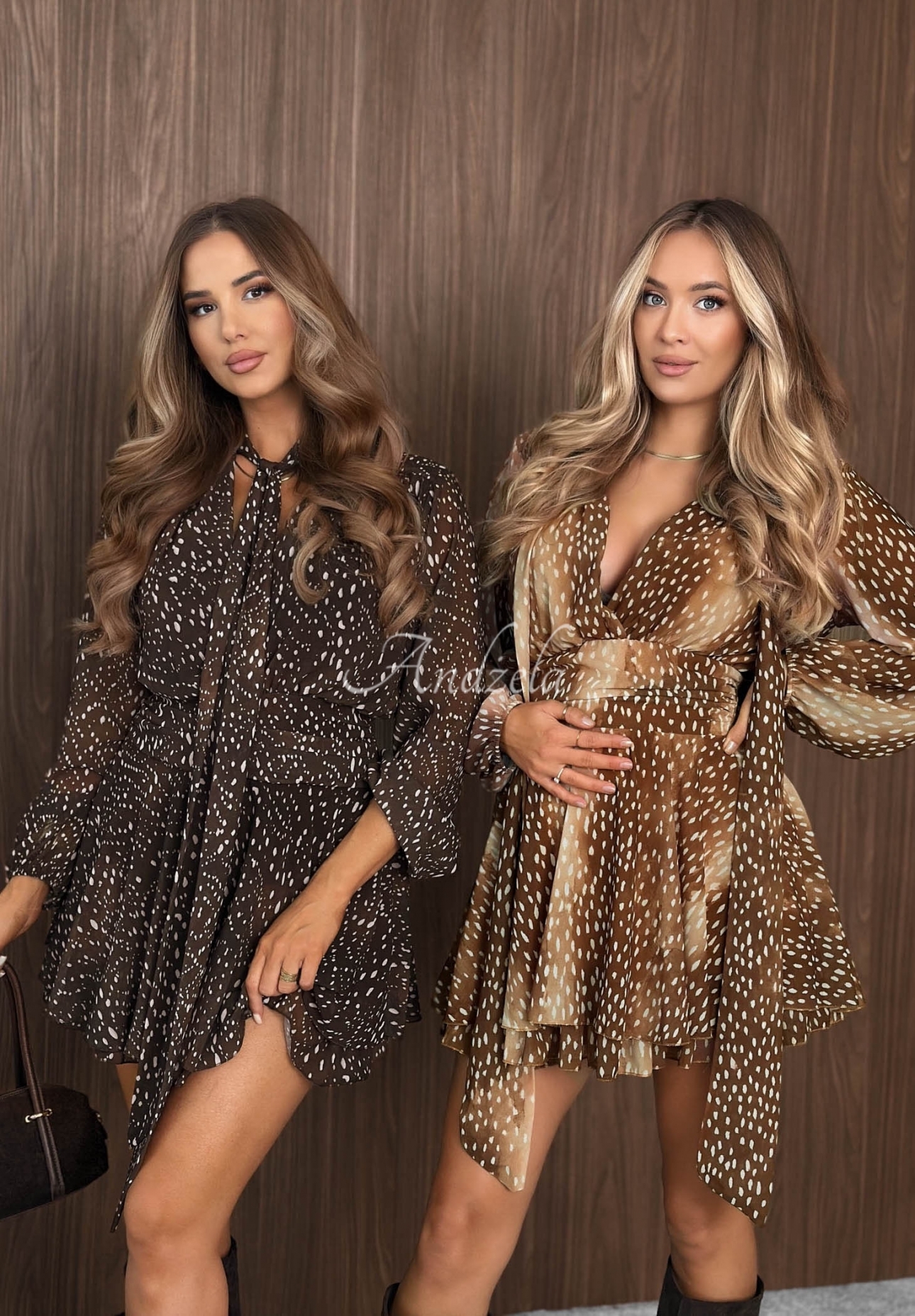 Gemustertes Minikleid mit Rüschen Angel Eyes Camel