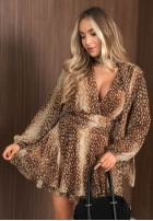 Wzorzysta Kleid mini z falbankami Angel Eyes Camel