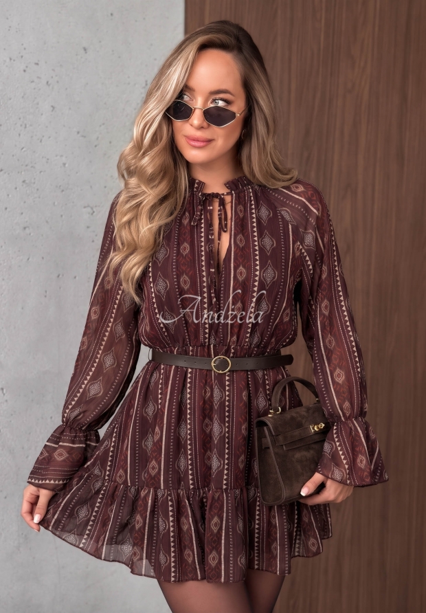Gemustertes Minikleid mit R&uuml;schen True Romance Beerenfarben