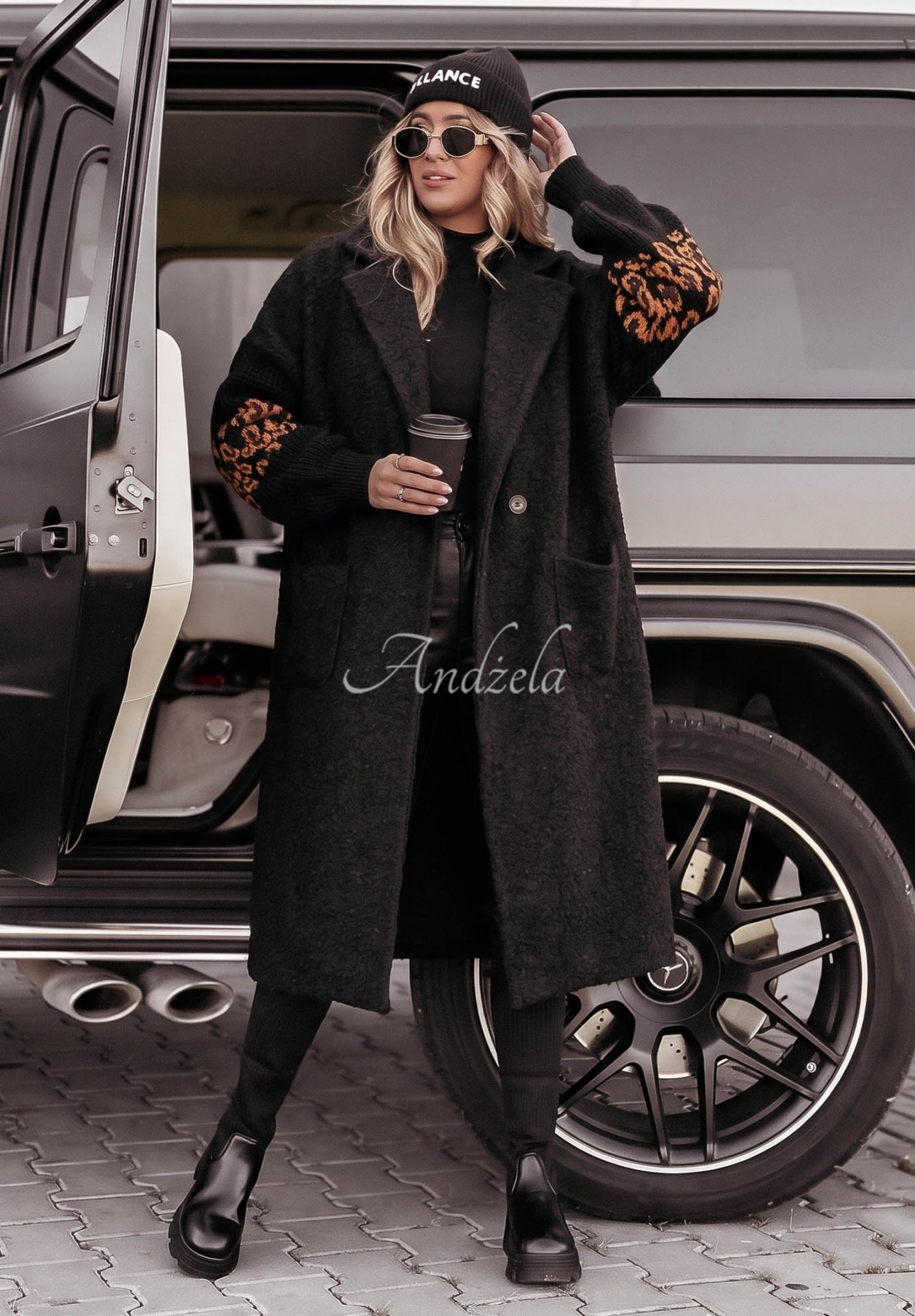 Langer Mantel aus Lammfellimitat Love Schwarz