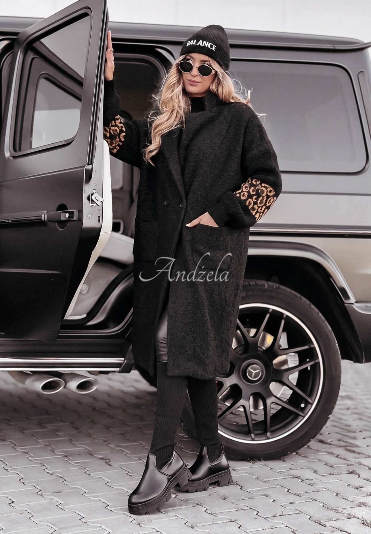 Langer Mantel aus Lammfellimitat Love Schwarz