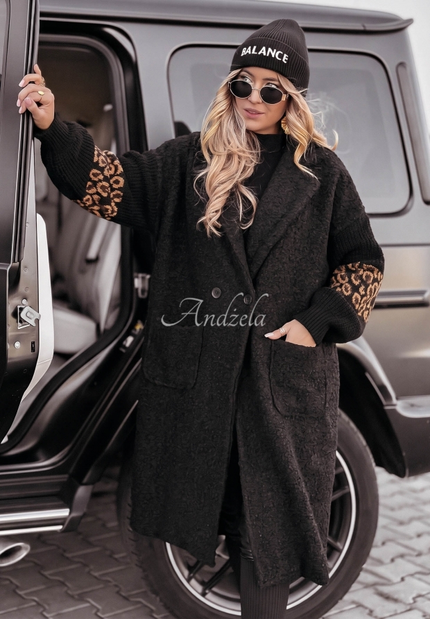 Langer Mantel aus Lammfellimitat Love Schwarz