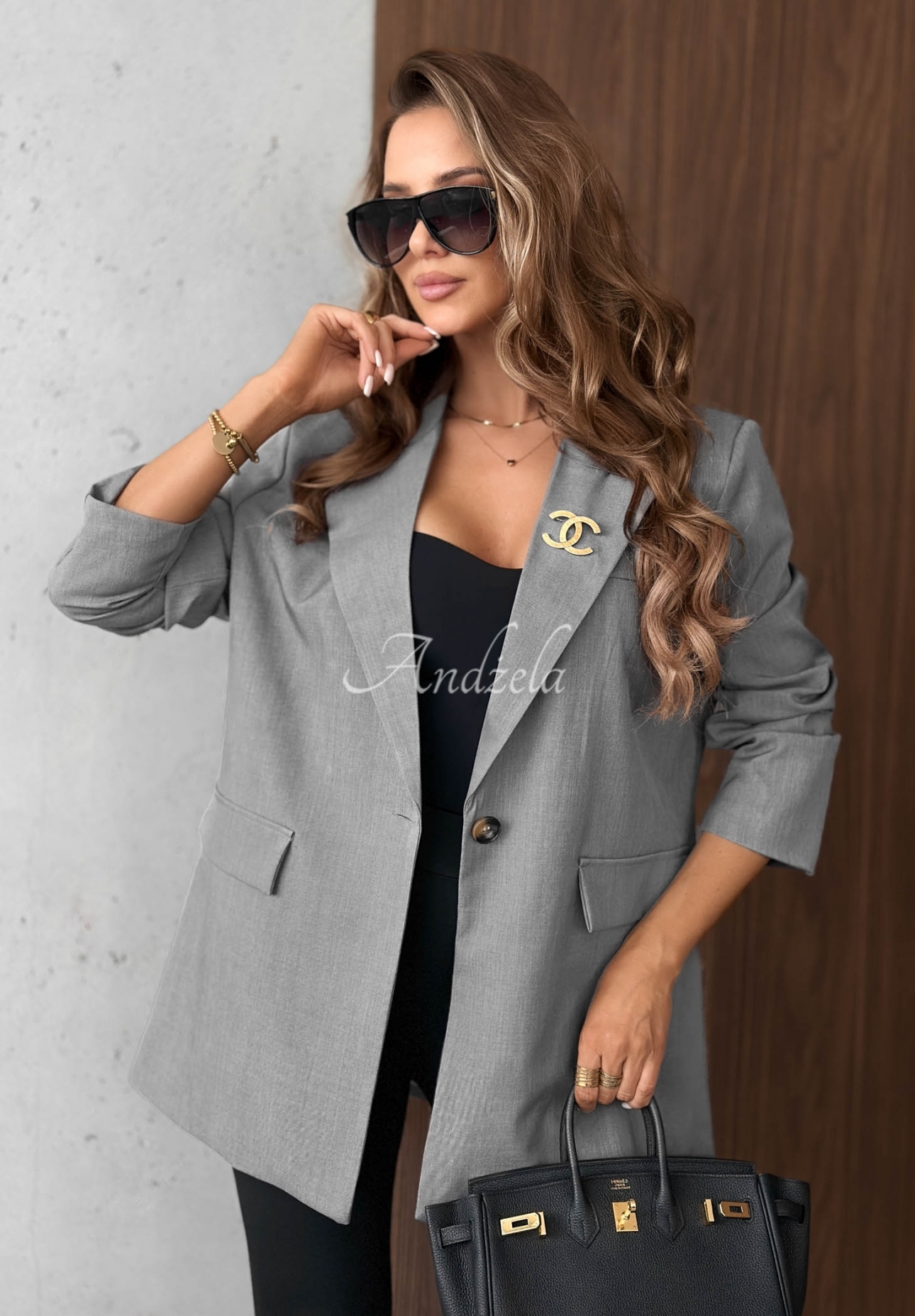 Eleganter Blazer mit Kragen Timeless Poise Hellgrau