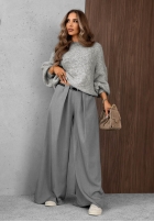 Eleganckie Hose wide leg z zakładkami Timeless Poise jasnoszare