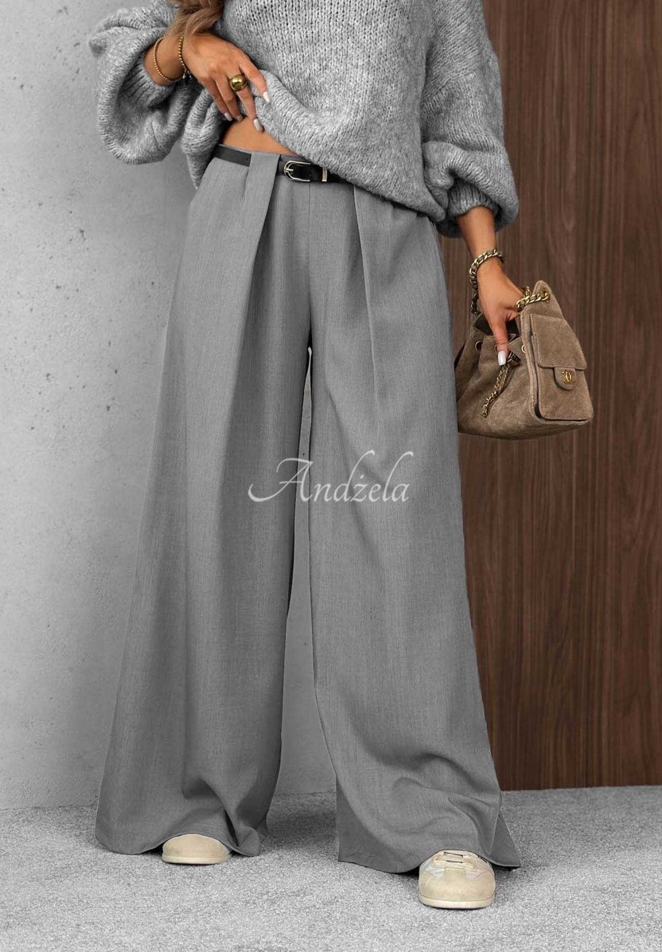 Elegante Wide-Leg-Hose mit Bundfalten Timeless Poise hellgrau